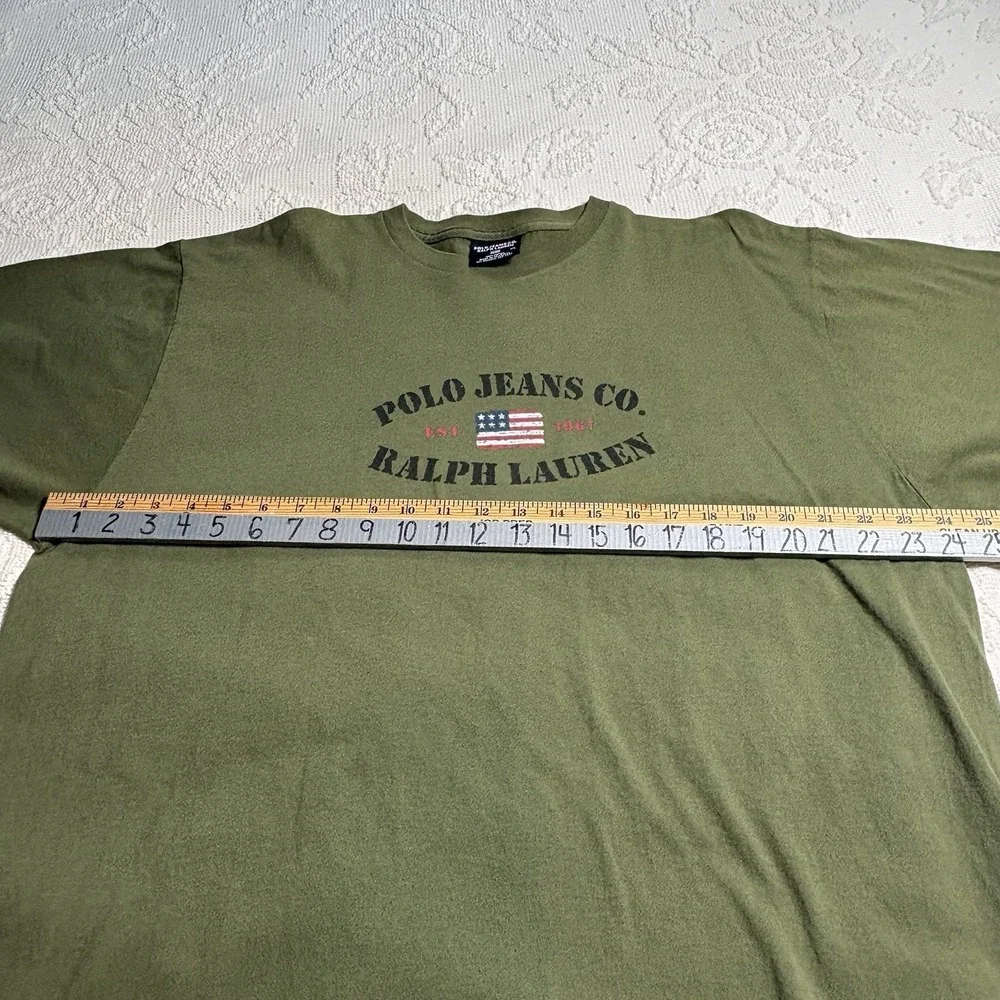 Ralph Lauren Men's T Shirt Olive Green Big Front Logo Sz XL 100% Cotton